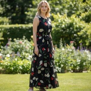 Sleeveless Black Floral Maxi Dress Size 14